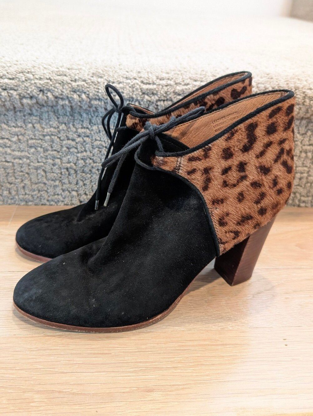 Madewell x Sezane Suede Calf Hair Leopard Ankle Boots Tie-Front Bootie
